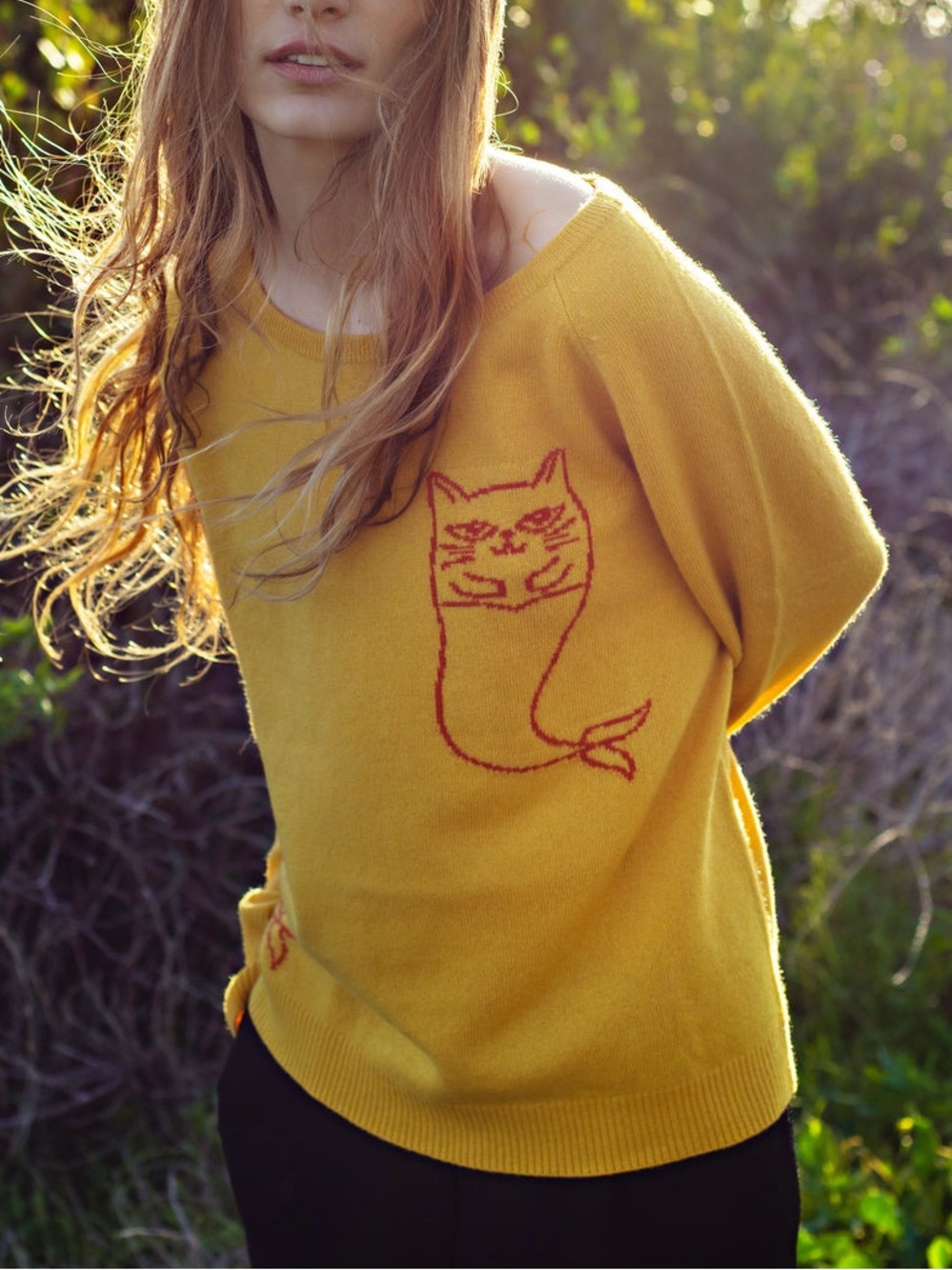 NWOT✨ Catnip + Seaweed Nipsea 100% Cashmere Cat Mermaid Sweater Marigold XS - Picture 5 of 11